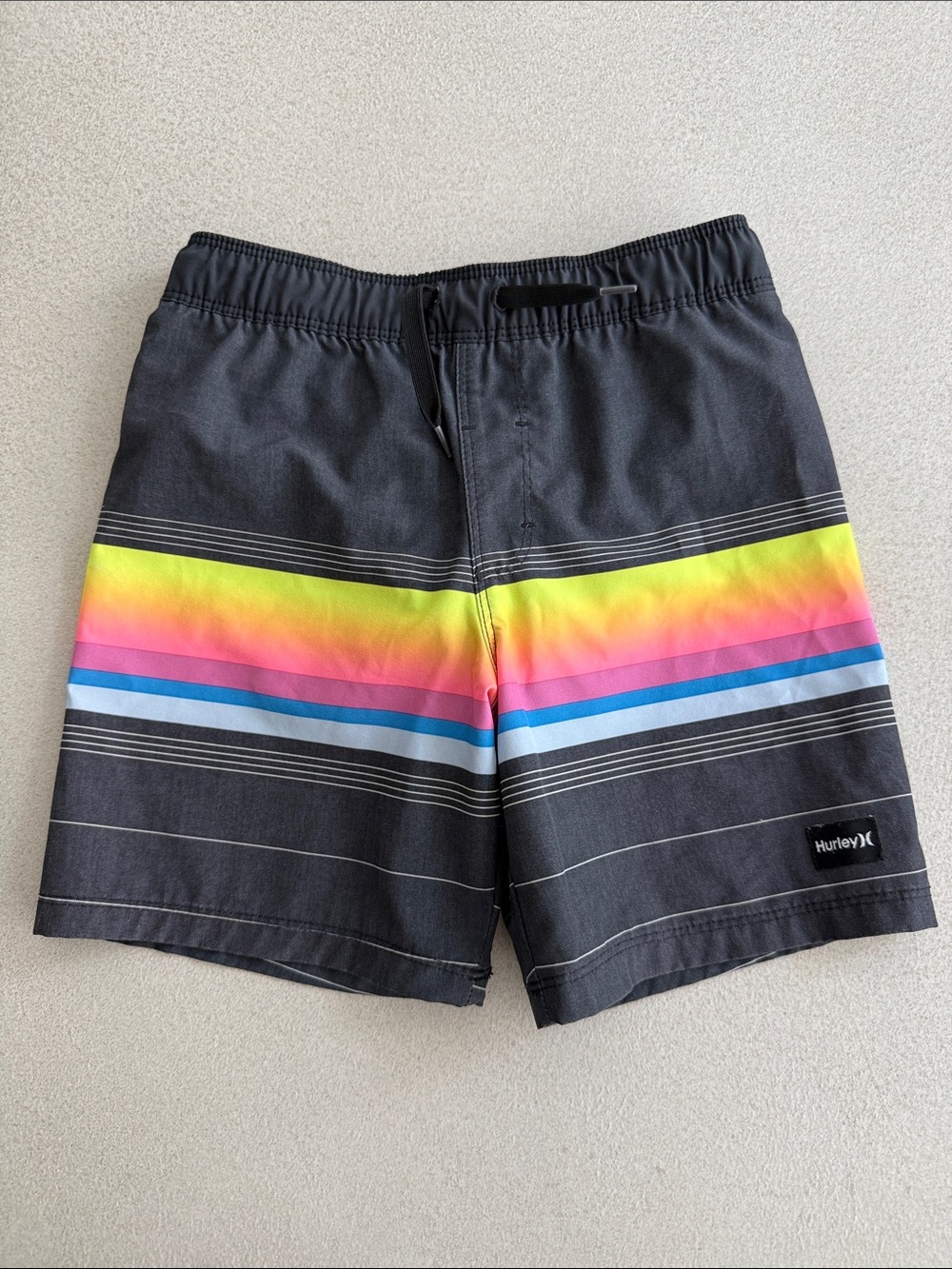 Hurley Black Swim Trunks with Rainbow Stripe Panel
